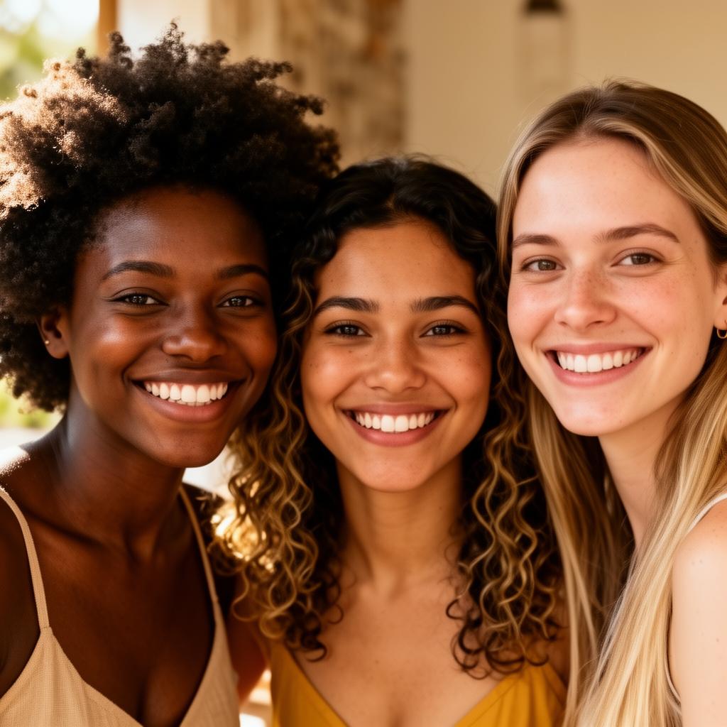 Mulheres diversas sorrindo juntas
